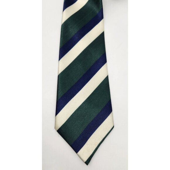 DINO CARAVIN Tie Necktie Blue‎ Green White Striped Polyester EUC - Picture 5 of 6